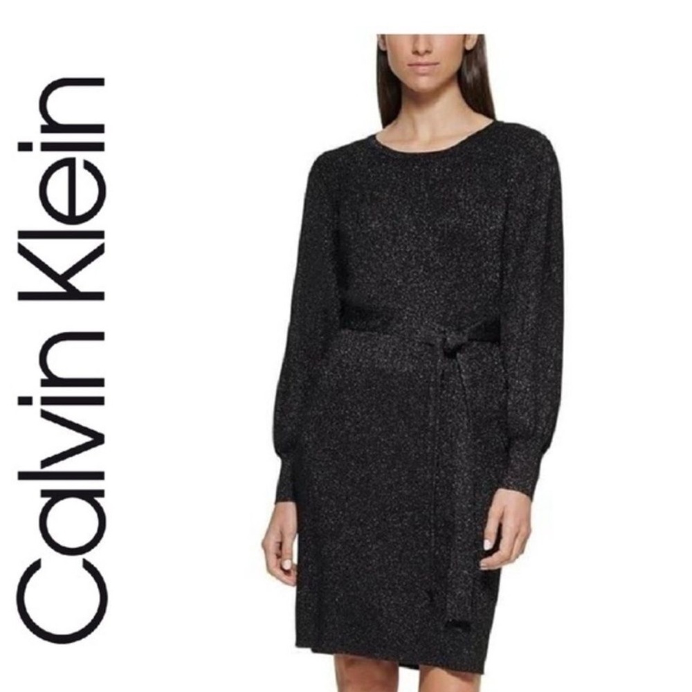 Calvin Klein Black Elegant Shimmer Sweater Dress